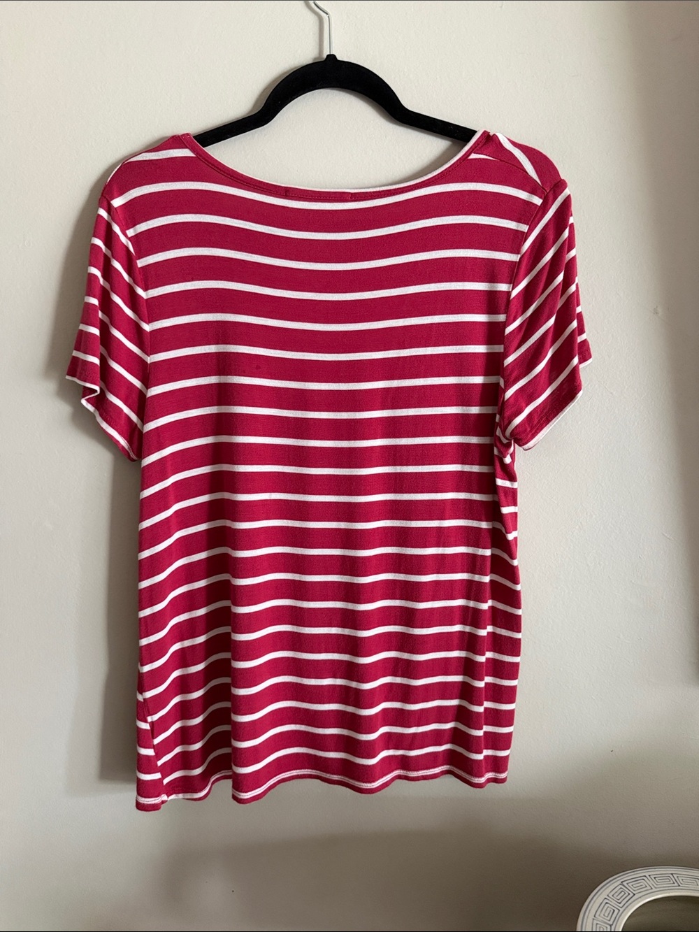 Striped Knot-Front Short Sleeve Tee - Raspberry & White - Picture 4 of 7